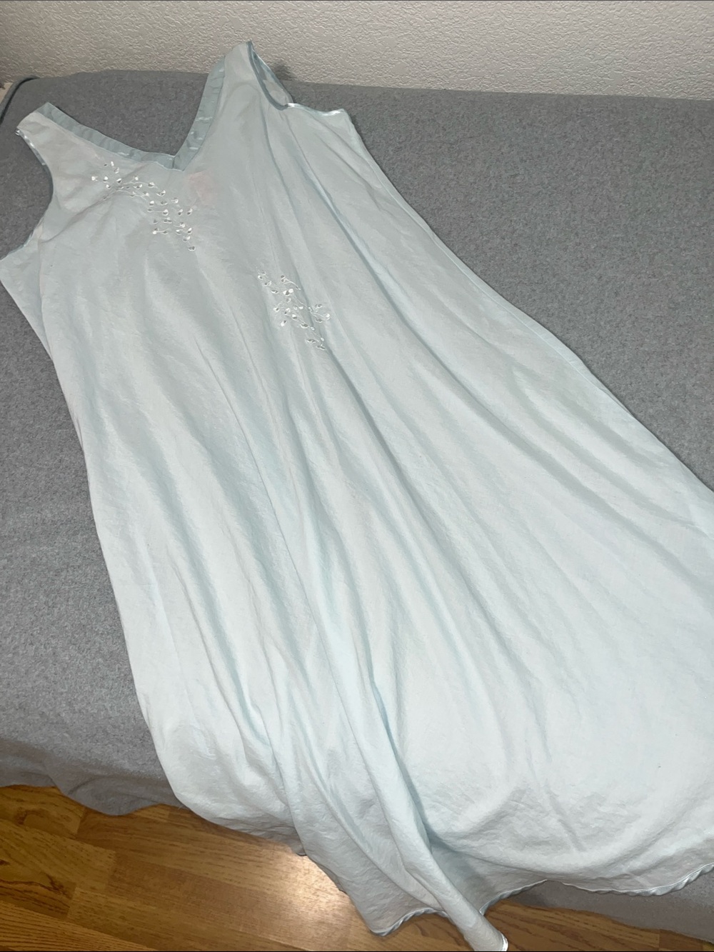 Sheer Cotton Dress Nightgown Embroidered 2X Blue Romantic Cottagecore